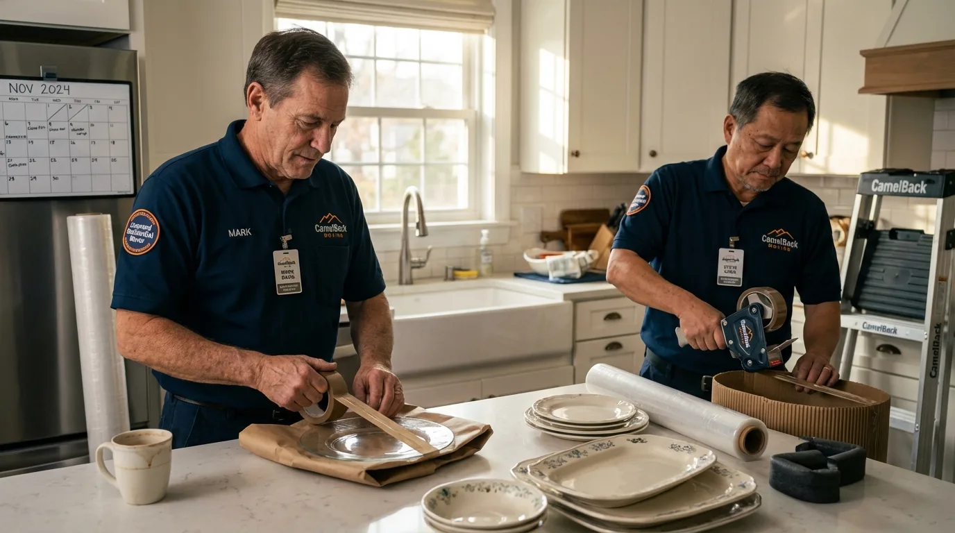 Professional crew packing kitchen dishware in Russells Point, OH