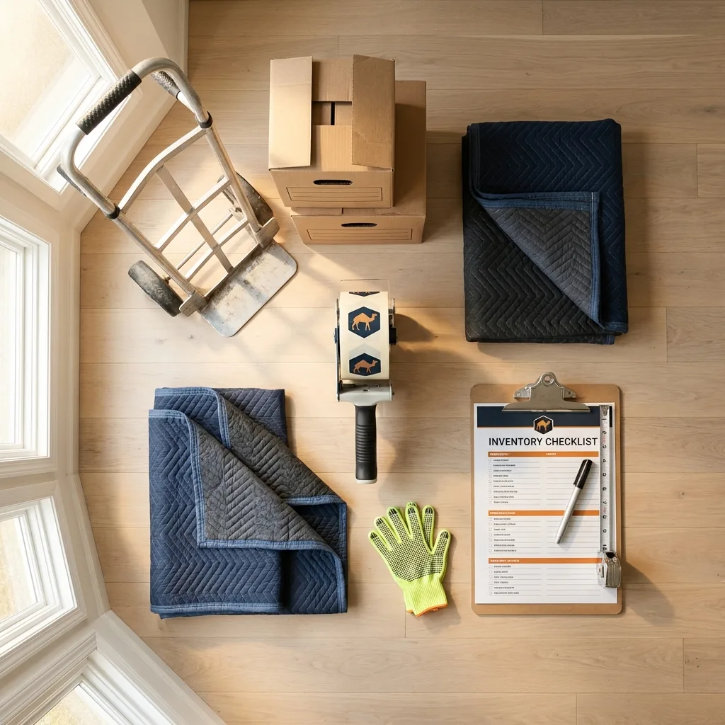 Professional moving supplies and packing materials layout for Russells Point residential relocations